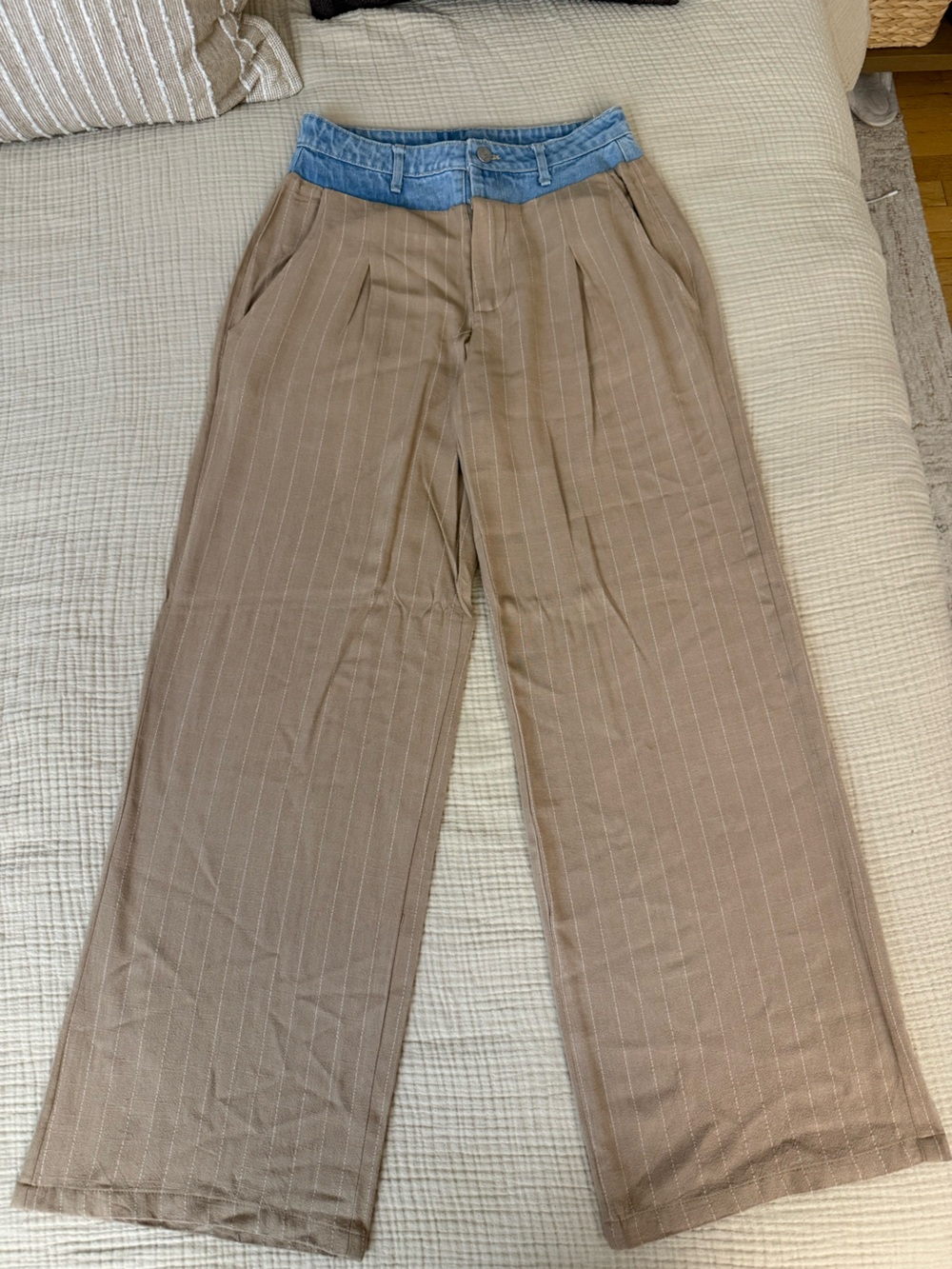 Men's Tan Pinstripe Dress Pants